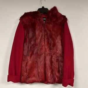 Hilary Radley Burgundy Wool Jacket Rich Faux Fur, Lined, made in Canada Size 10